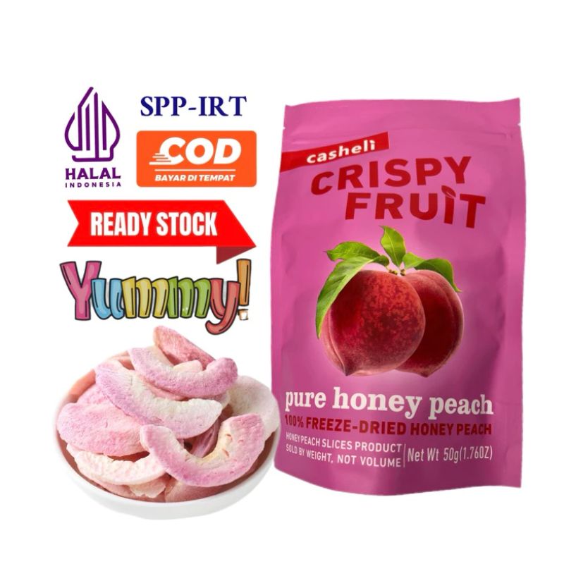 casheli Honey Peach Kering Premium Crispy Freeze dried Honey Peach Buah Asli No Sugar Added
