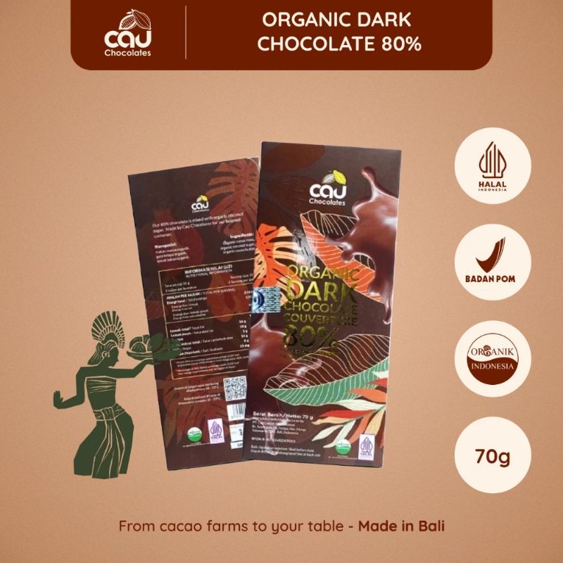 CAU CHOCOLATES - Organic Dark Chocolate Couverture 80% - 70 gr