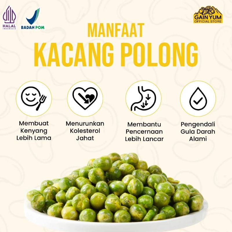 Gain Yum Kacang Polong Rasa Original Kam Yuens Green Peas Original Flavor 208g