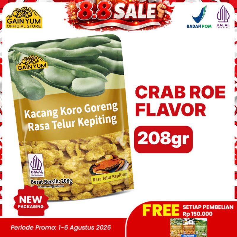 Gain Yum - Kacang Koro Rasa Telur Kepiting 208g