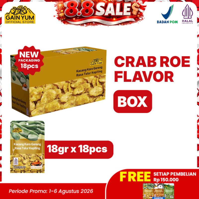 Gain Yum - Kacang Koro Rasa Telur Kepiting BOX 18g X 18pcs