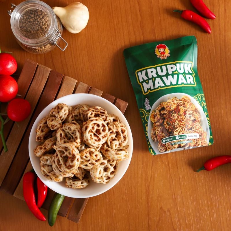 Parayu Food - Kerupuk Mawar Kering Pedas Gurih 50 Gram