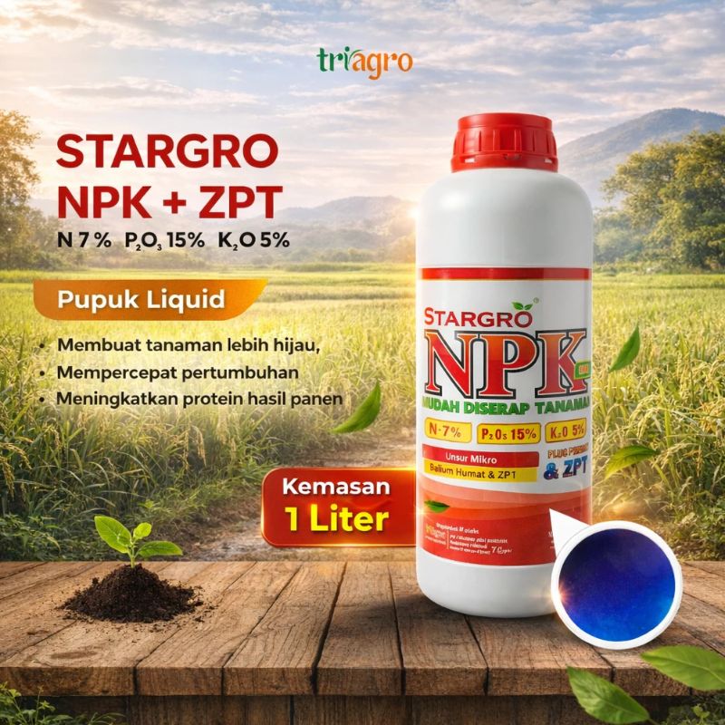 TRIAGRO NPK Liquid STARGRO 1L – Pupuk Cair Tumbuh, Bunga & Buah untuk Sayur, Cabai, Tomat