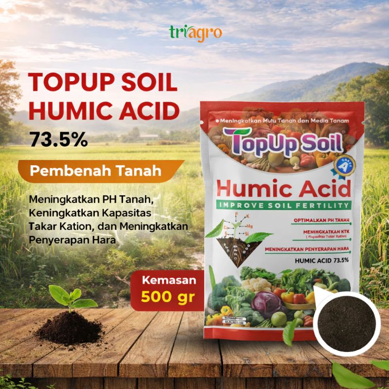 TRIAGRO TOPUP SOIL HUMIC ACID 500 g – Pupuk Asam Humat Organik Perbaikan Tanah & Kesuburan Tanaman
